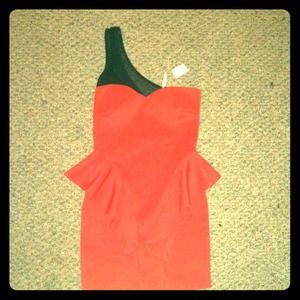 Coral Pink Ruffled Mesh Shoulder Dress