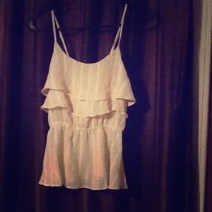 Sheer Ruffle Tank, Cream Colored