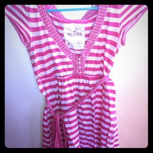 Pink and white striped v neck