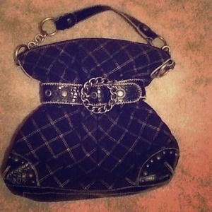 Black and Gold Suede(ish) Shoulder Bag--super cute