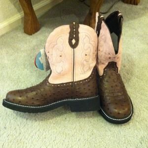 Pink and brown Justin boots