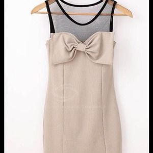 Bowknot Sleeveless Khaki Elastic Cotton Net Dress