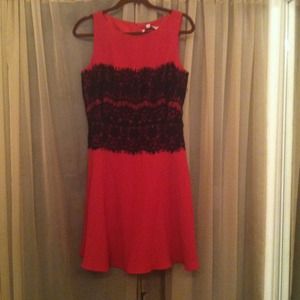 Ann Taylor Loft-Sangria lace bodice flounce dress