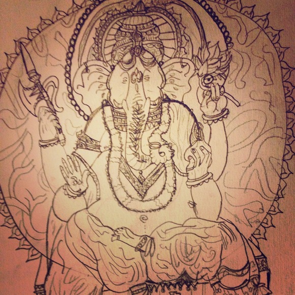 Hand drawn hippie/indie elephant portrait