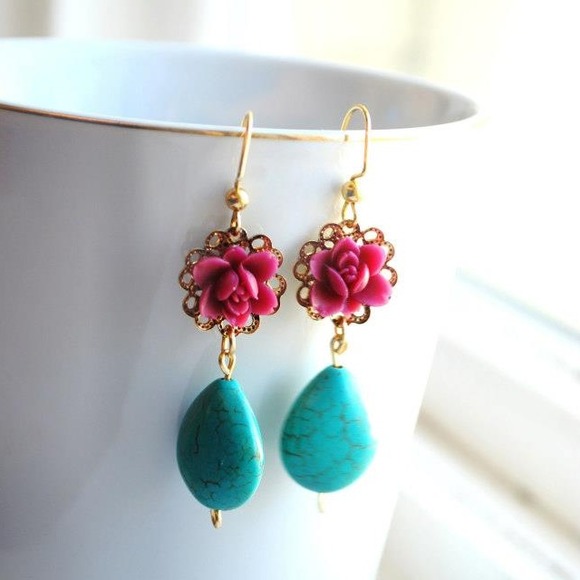 Handmade lotus teardrop earrings