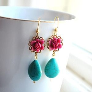 Handmade lotus teardrop earrings