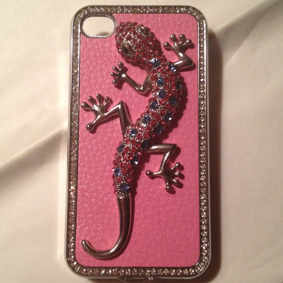 Lizard BLING pink leather and silver Iphone 4 case