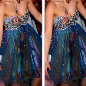 Mori Lee Orange Green Blue Short Prom Dress