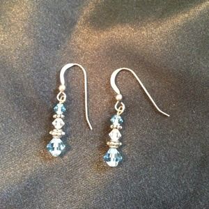 Silver blue bead earrings