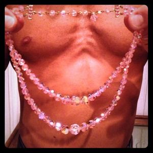 Vintage pink glass bead double strand necklace