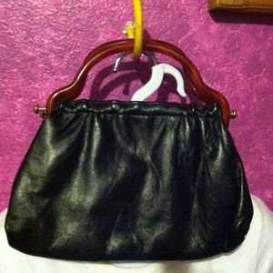 Black leather handbag