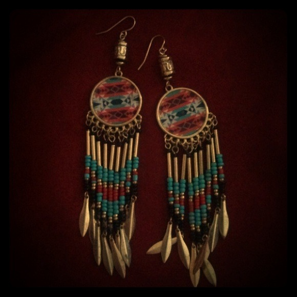 SOLD Aztec long earrings NEW PAIR