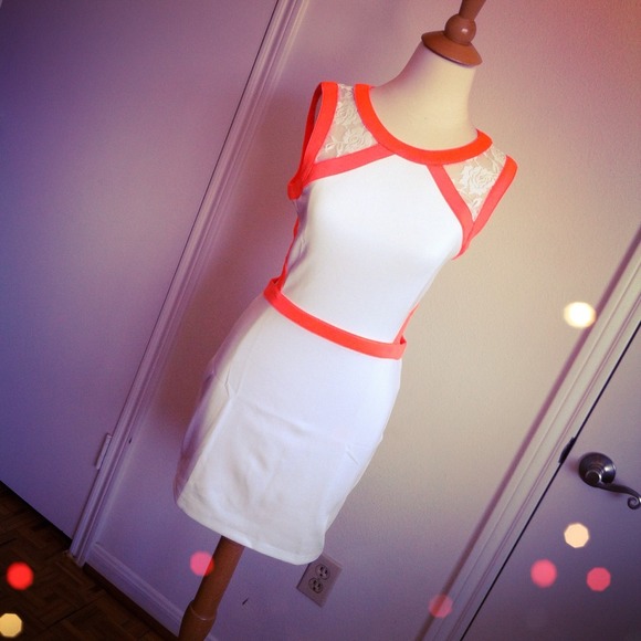 Dresses & Skirts - ** RESERVED ** White Orange Dress + Lace Panels
