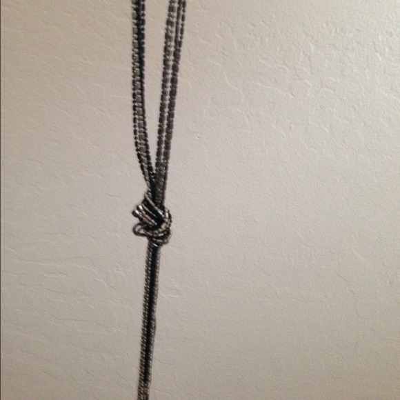 Multi chain black and silver long necklace