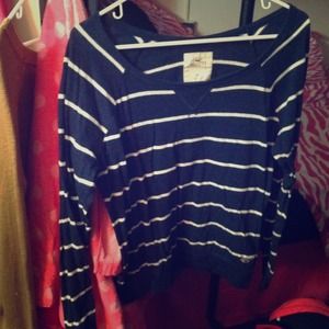 Hollister navy blue and white medium long sleeve