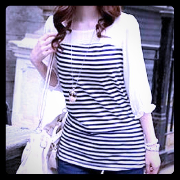Panel Puff Sleeve Striped Tee