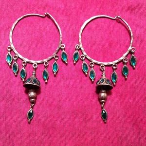 Dark green silver chandelier earrings.