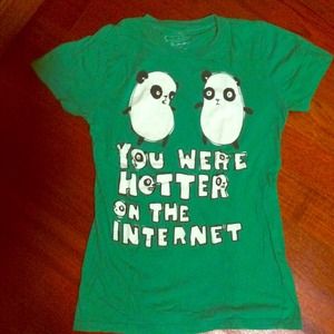 Green graphic t shirt with cute pandas and saying