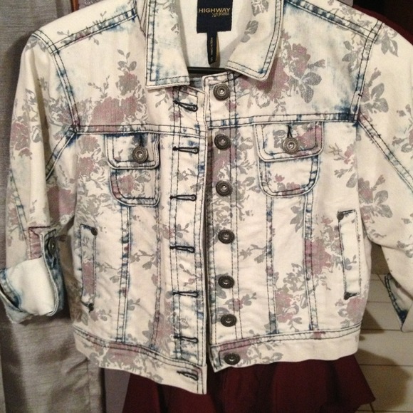 Jean distressed floral jean jacket