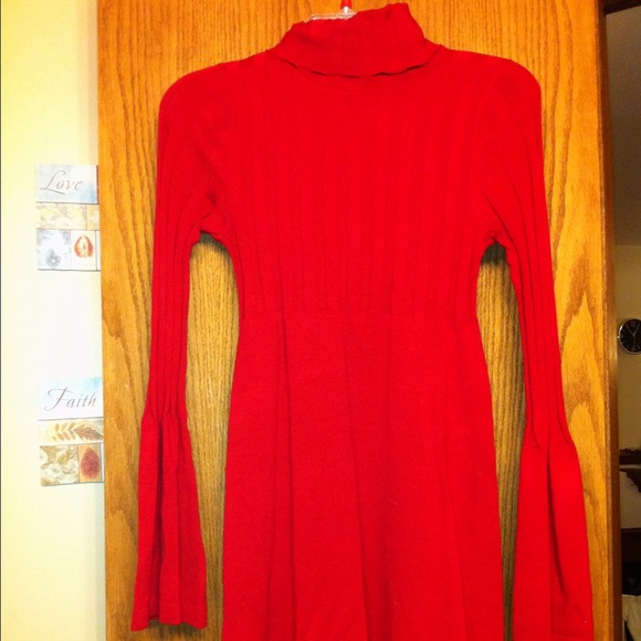 Red turtleneck sweater dress