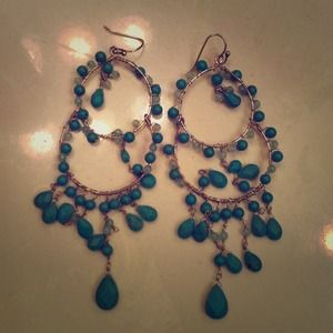 Stella & Dot Turquoise & Gold Chandelier Earrings