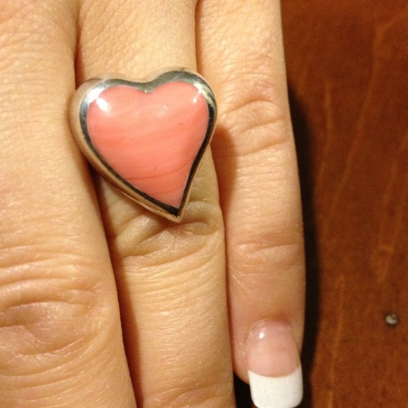 Sterling silver and pink coral ring