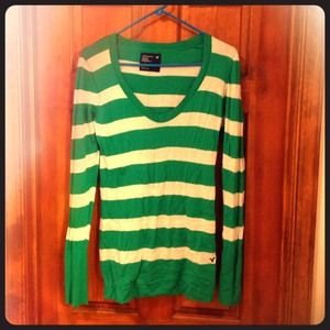 American Eagle Green/White Striped Sweater
