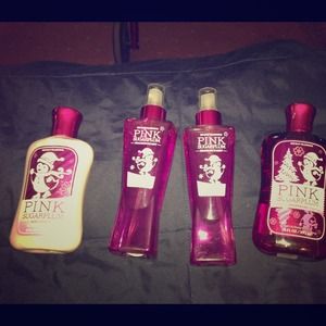 A set of hand  lotion perfume and body soap