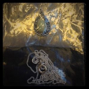 SOLD 925 Silver drop necklace with light green sTO