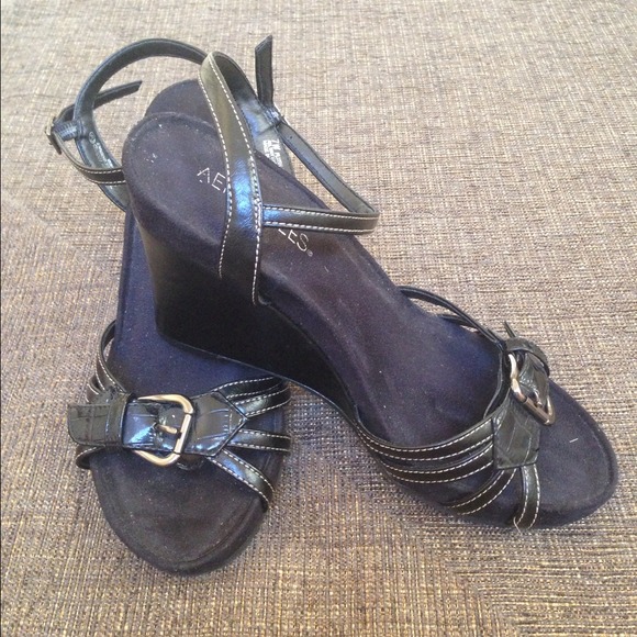 Black Aero wedge sandals
