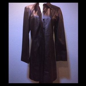 Sleek Ann Taylor Black Leather Trench Coat