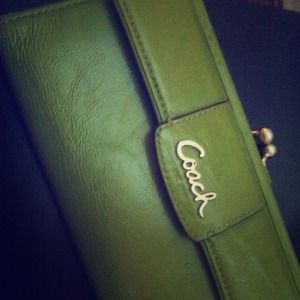 Authentic Lime green patent leather coach wallet!