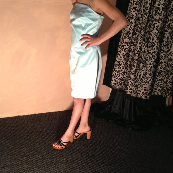 Adorable powder blue, strapless dress
