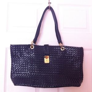 Blue faux leather tote bag