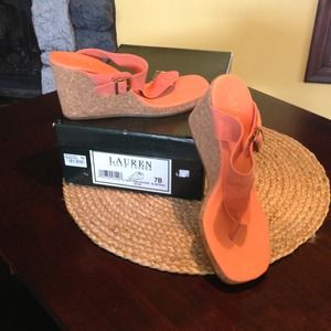 Ralph Lauren dusty coral suede  sandals, size 7.