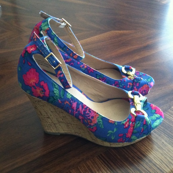 Floral print fabric & cork Platform