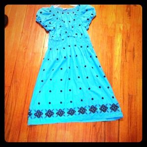 Turquoise summer dress with brown flowers