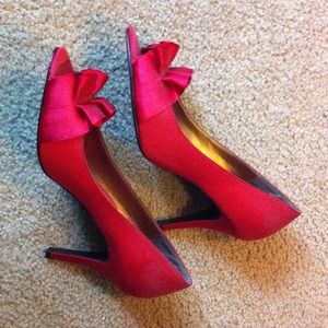 Silk red heels, size 8