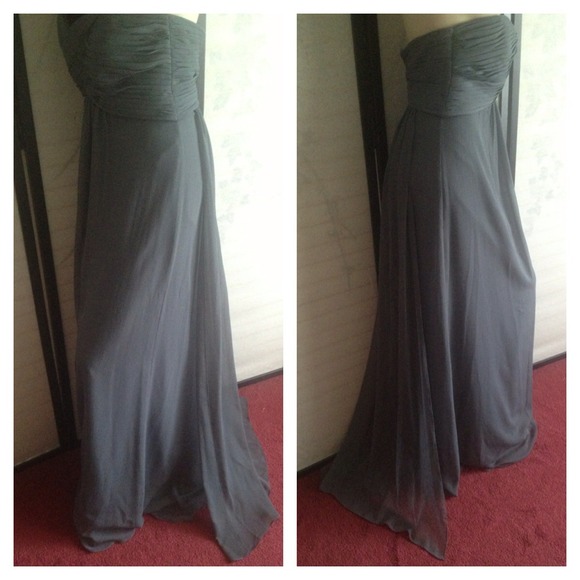 Gray Full Floor Length Pleated Strapless Gown - Picture 2 of 4