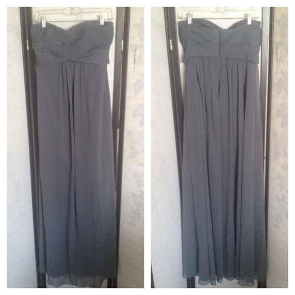 Gray Full Floor Length Pleated Strapless Gown - Picture 3 of 4