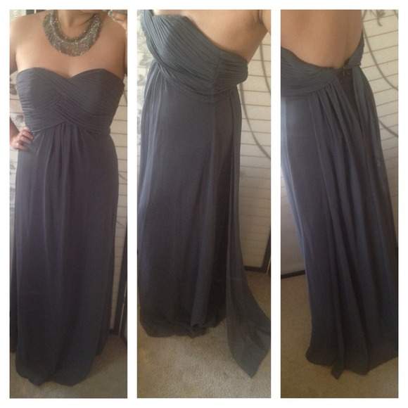 Gray Full Floor Length Pleated Strapless Gown - Picture 4 of 4