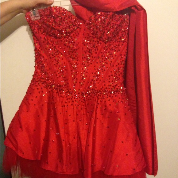 Short red homecoming bedazzled dress