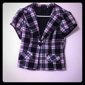 Plaid short sleeve crop blazer