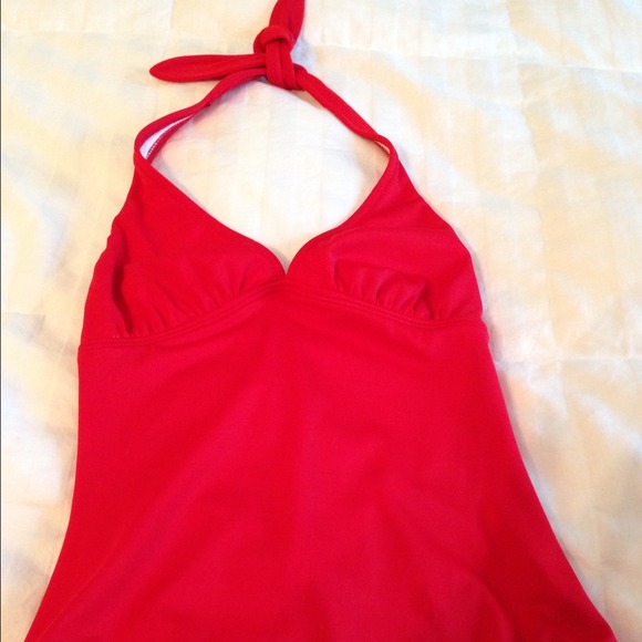J.Crew poppy red 1 piece halter swim suit