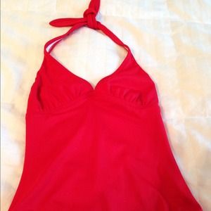 J.Crew poppy red 1 piece halter swim suit