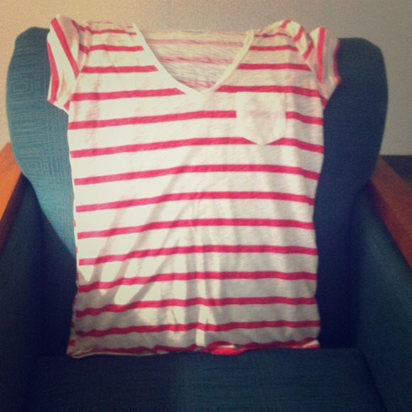 White and pink striped v-neck.