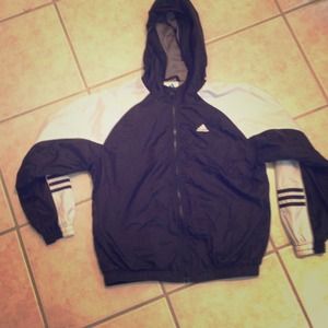 Adidas black and white windbreaker w/front pockets