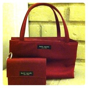 Red Kate Spade evening purse with matching wallet