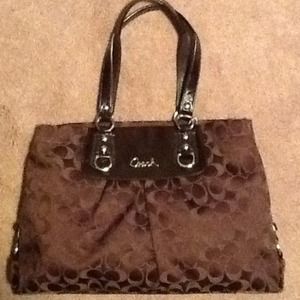 Authentic Coach brown canvas bag with leather trim