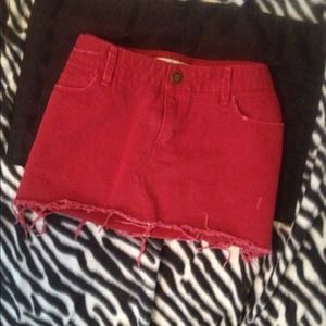 Red denim hollister skirt